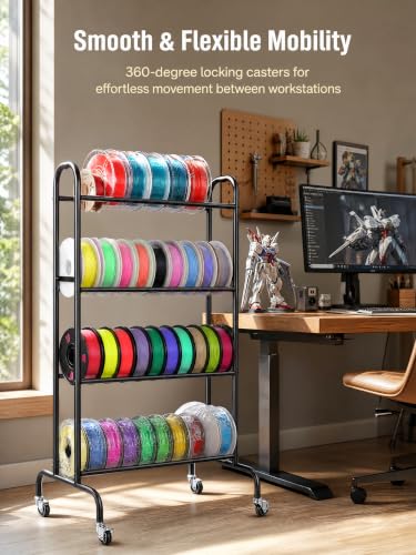 AHOWPD 3D Printer Filament Storage Rack with Wheels for 40pcs Filaments