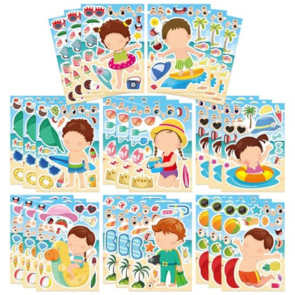 24PCS Summer Stickers for Kids, Make-a-face Stickers, Make Your Own Sticker - style: 24 Sheet Summer Stickers