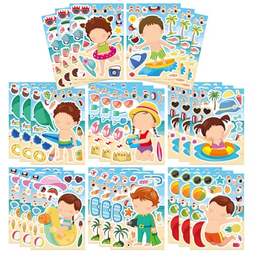 24PCS Summer Stickers for Kids, Make-a-face Stickers, Make Your Own Sticker - style: 24 Sheet Summer Stickers
