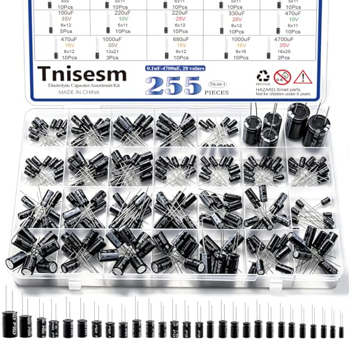 Tnisesm 28 Values Electrolytic Capacitor Assortment Kit from 0.1uF to 4700uF 10V 16V 25V 35V 50V in-line Aluminum Capacitors Set - color: Electrolytic Capacitor Kit