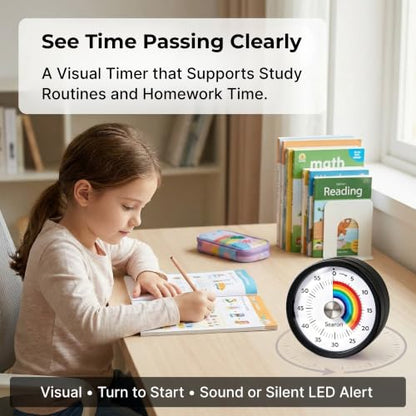 Magnetic Visual Classroom Timer, 60-Min Countdown Timer for Kids, Black - color: Black
