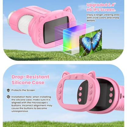 Alotwan Kids Microscope Handheld Digital 1000X, Miniscope for Girls Age 3-8 - color: Pink
