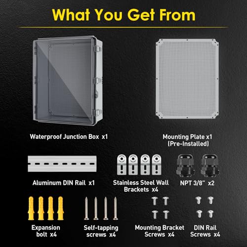 IP67 ABS Outdoor Electrical Junction Box Waterproof with Aluminum DIN Rail - color: Clear, size: 20.1''×16.1''×7.9''