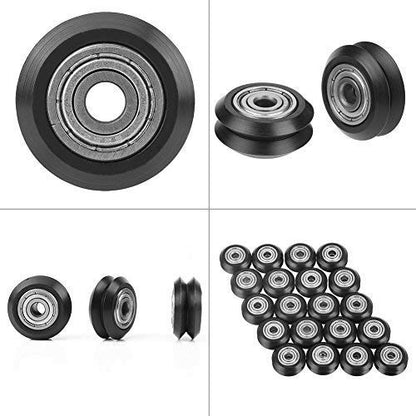 POM Plastic Pulley Wheels with Bearings for Europe Standard 2020 Profile, Double V Groove Passive Perlin Wheel Linear Roller Guide Rollers for 3D Printer CNC Router (20-Pack)