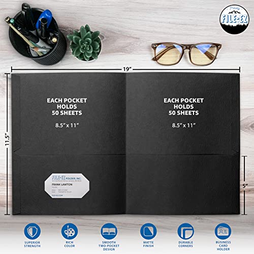 FILE-EZ Two-Pocket Folders, Black, 25-Pack, Textured Paper, Letter Size (EZ-32505) - color: Black, size: 25 Folders