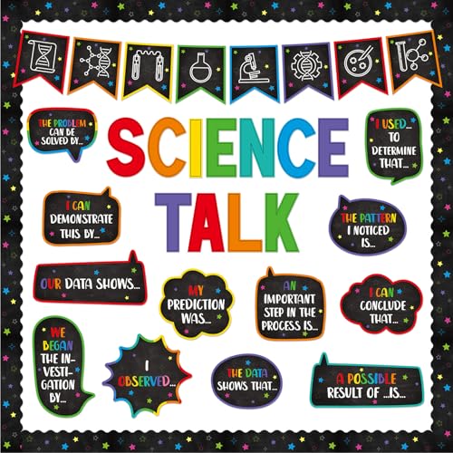Science Bulletin Board Set Chalkboard Bright Classroom Decorations Science Talk Bulletin Board Decorations Educational Paper Cutouts for Elementary Middle School Decor Back to School Teacher Supplies - style: Chalkboard