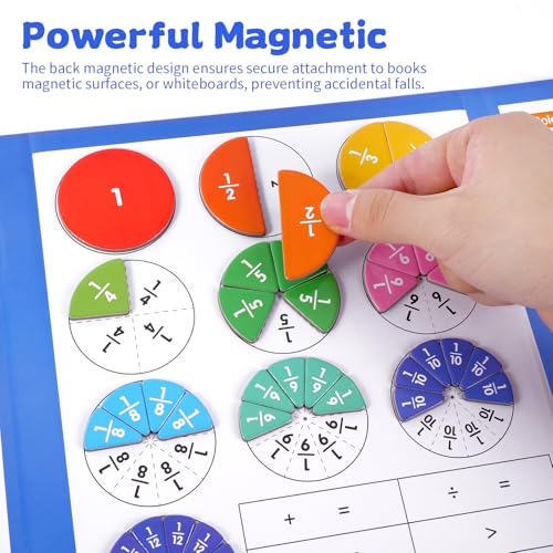 Magnetic Fraction Educational Puzzle, Magnetic Fraction Demonstration Book, Fraction Tiles & Circles, Montessori Math Manipulatives for Elementary School, Fraction Learning Toys for Kids - color: Dinosaur