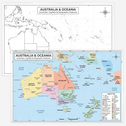 World Geography Map Set – 9-Pack Laminated 11x17 Dry Erase Study Maps | Double-Sided Classroom Learning Tools with Color Maps Front & Blank Outline Backs | Reusable Homeschool Practice, Test Prep & Memorization Aid - color: 9-Pack Bundle