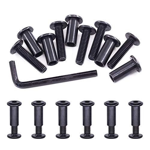 Swpeet 25Pcs M6x25mm Carbon Steel Black Hex Drive Socket Cap Bolts Barrel Nuts Assortment Kit with 1Pcs Allen Wrench, Screw Post Fit for Furniture Countsunk Belt Buckle Leather Binding Bolts - size: M6x25mm