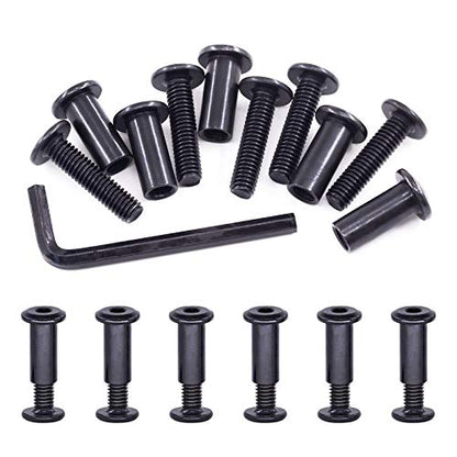 Swpeet 25Pcs M6x25mm Carbon Steel Black Hex Drive Socket Cap Bolts Barrel Nuts Assortment Kit with 1Pcs Allen Wrench, Screw Post Fit for Furniture Countsunk Belt Buckle Leather Binding Bolts - size: M6x25mm