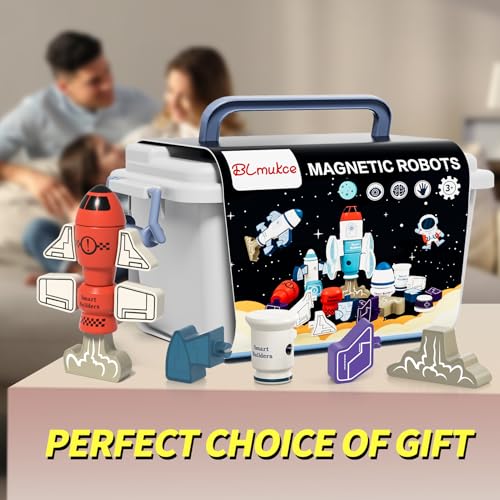 DIY Magnetic Robot Building Toy for Kids 3-5, 33 PCS STEM Stacking Playset with Storage Box, Rocket Robot Creative Kit, Kid Magnet Toys Gift for Years Old Boys & Girls (Christmas Birthday) - color: Rocket