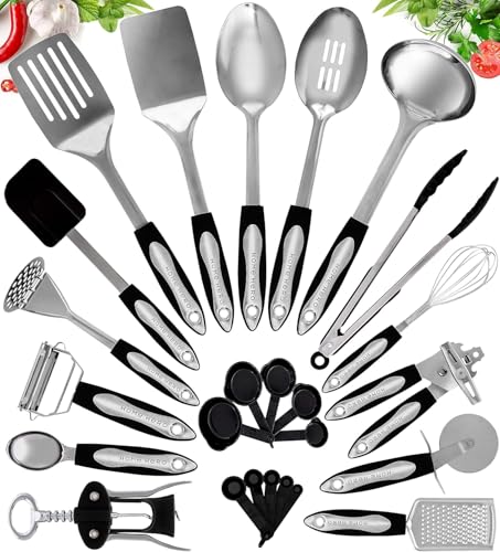 Home Hero Stainless Steel Kitchen Utensils Set - Heat-Resistant Silicone & Nonstick Tools - Durable Stainless Steel Kitchen Gadgets - Complete Kit Measuring Cups & Spoons - 41-Piece Set - size: 41 Pieces Set