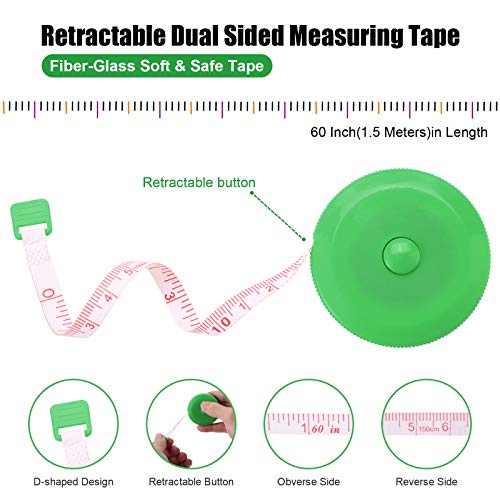 Measuring Tape Retractable, 60 Inch Soft Fabric Tape Measure for Body, Push Button Sewing Measurement Tape for Cloth Waist(3 Pack/Green Purple Sky Blue) - color: Green Purple Sky Blue