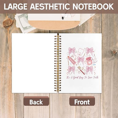 Coquette Pink Bow Dentist Notebook Journal, Dental Hygienist Gifts Notebooks for Note Taking, Dental Assistant Gifts Journal, Pink Preppy Hardcover Spiral Notebook 5.5x8.3in - color: Dentist