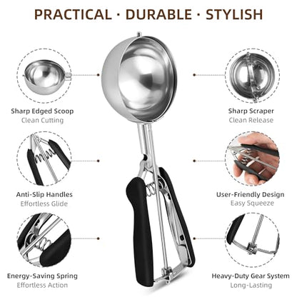 Extra Large Ice Cream Scoop 80MM, Trigger Release Stainless Steel Cookie Scoop, Portion Scoop 5.28 oz/150ml, Commercial Food Disher, for Portion Control, Cookie Dough, Cupcake Batter (10 Tablespoon) - size: 10 tbsp
