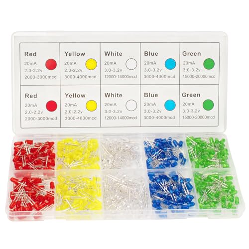 DiCUNO 450pcs 5mm LED Diode, LED Light Kit Box 5 Colors, for DIY Project - size: 450 Count (Pack of 1)