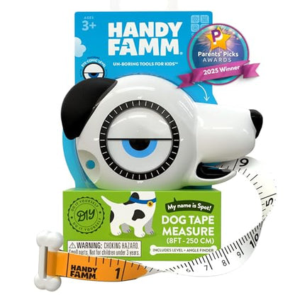 Handy Famm Spot the Dog 4-in-1 Kids Tape Measure with Adjustable Level Eye, Angle Finder & Eraser Ears – Montessori STEM Learning Tool for Children Ages 3+, Educational Construction Toy - style: Spot