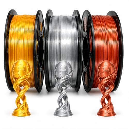 Shiny Silk PLA, 3D Printer Filament Bundle, Gold Silver Copper PLA Filament, 1.75mm ±0.02mm, AMS Compatible, 1kg x 3 Spools, Fits Most 3D Printers and 3D Pens - color: Gold Sliver Copper