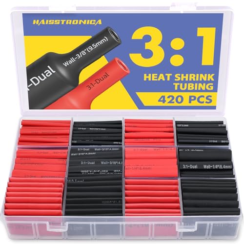 haisstronica 420PCS 3:1 Heat Shrink Tubing Kit 7 Sizes 3/32"-3/4" Black/Red - color: Black-Red, size: 420PCS