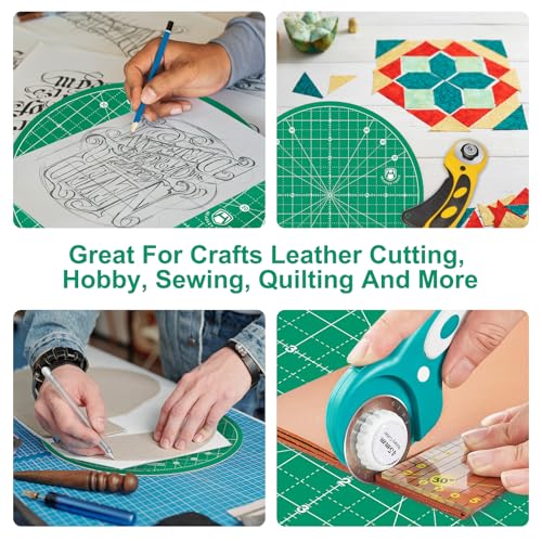 Headley Tools 10"x10" Round Rotating Cutting Mat, Self Healing Mat with 360-Degree Rotation & Anti-Slip Base, Sewing Board Cutting Mat Perfect for Fabric Quilting Leather Hobby Project, Green - color: Green, size: 10"L x 10"W