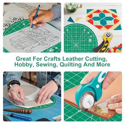 Headley Tools 10"x10" Round Rotating Cutting Mat, Self Healing Mat with 360-Degree Rotation & Anti-Slip Base, Sewing Board Cutting Mat Perfect for Fabric Quilting Leather Hobby Project, Green - color: Green, size: 10"L x 10"W