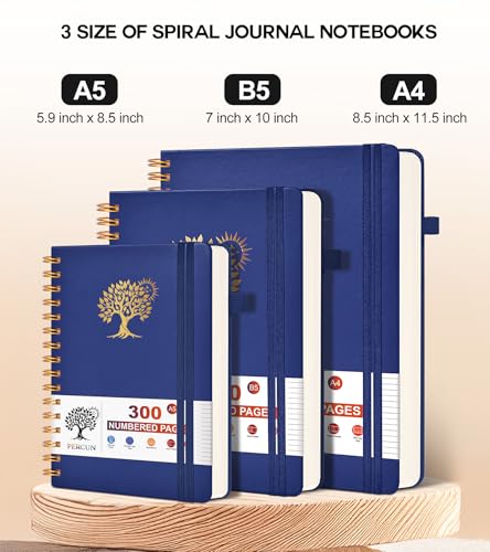 PERCUN B5 Spiral Notebook 300 Numbered Lined Pages Hardcover Journal 7"x10" - color: Navy, size: B5 size (7in x 10in)