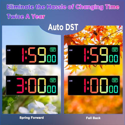 Soobest Large LED Digital Wall Clock 8 RGB Color Changing Display - color: 10.2" Multicolor