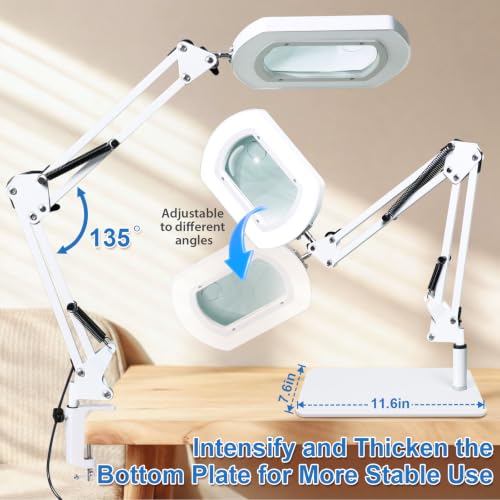12X Magnifying Glass with Light and Stand, 144 LEDs, White - color: White