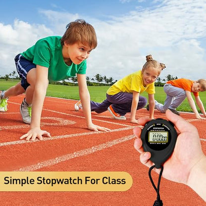 Stopwatch Sport Timer, 2 Pack Large Display Digital Stopwatch Timer with Date Time, No Alarm Silent Easy to Set Stopwatches for Sports, Coaches, Kids, Swimming and Running (Black) - color: Black