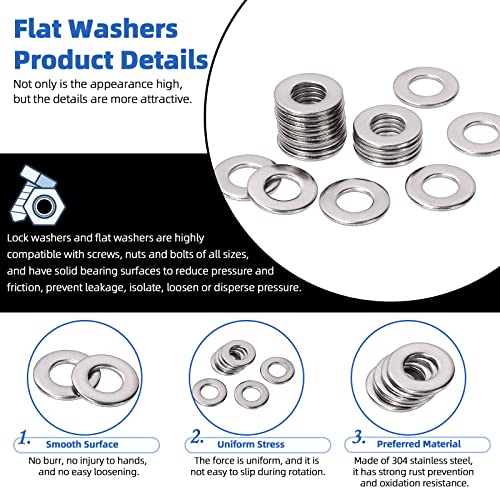 Glarks 150Pcs 5/16" 304 Stainless Steel Hex Lag Screws Assortment Kit Hex Lag Bolts with Flat Washers and Lock Washers Set for Fixing Metal, Wood, Plastic Materials - size: 5/16" Hex Lag Screws Set