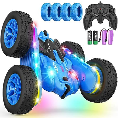 Terucle Remote Control Car, Rc Cars Stunt Toys New Upgraded Strip Lights and Headlights Toys Double-Sided 360° Rotating 4WD Drift Truck for Boys Girls Birthday Gift (Blue) - color: Blue