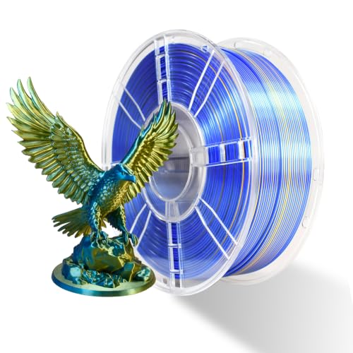 iBOSS Silk Dual Color Filament PLA Plus 3D Printer 1.75mm +/- 0.02mm, Clog-Free 3D Printer Filament PLA+ Shiny Filament 1kg(2.2lbs) for Most FDM 3D Printer, Shiny Silk Texture, Silk Gold Blue - color: B_ Dual Silk Blue & Gold