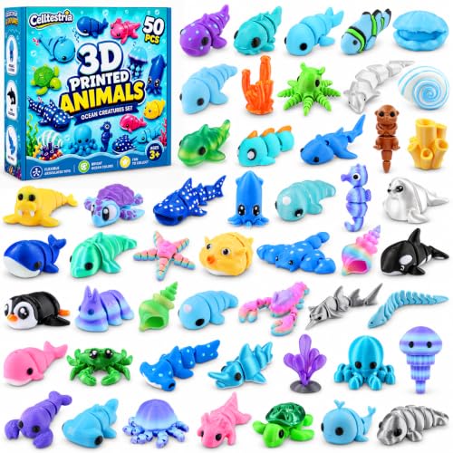 Celltestria 50Pcs Little 3D Printed Figurines Ocean Animals Toys for Kids - style: 50Pcs 3D Ocean Animals