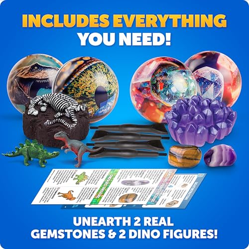Blue Marble Science Surprise Christmas Ornament Dig Kits - 4 Ornaments with Mini Gemstone and Dinosaur Digs Inside, Includes Tools and Learning Guide - style: Dig Kit Ornaments