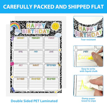 Classroom Birthday Chart Poster, 11.8 x 16.5 Inch Birthday Calendar - color: A-Black