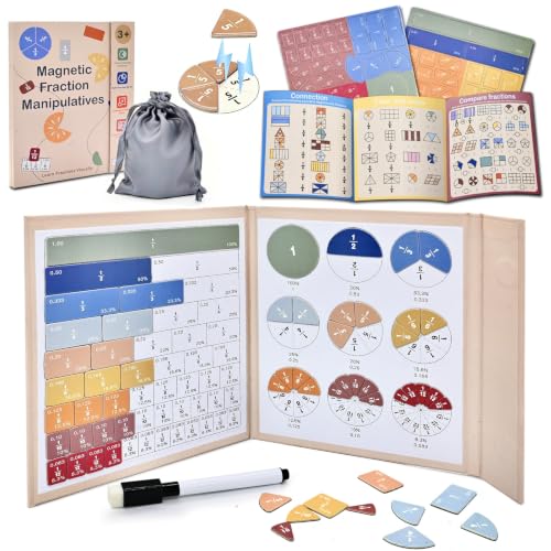 Magnetic Fraction Book, Montessori Fraction Math Manipulatives for Kids - size: 8.6 × 16.1 in