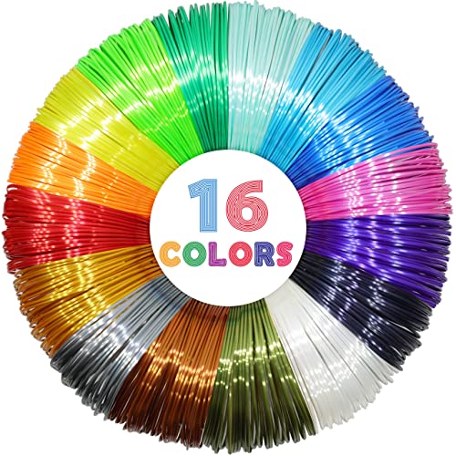MIKA3D 16 Colors Silk Shiny PLA Filament Sample Pack, Each Color 4 Meter Length, Total 64m Silk Shiny PLA 3D Printer 3D Pen Material Refill Sample Pack - color: 16 Colors Silk Shiny Pla
