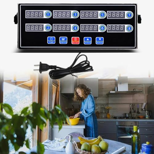 Multi-Channel Kitchen Timer Professional Digital Display Clock Stainless Steel Housing LED Interface Eight Segmented Intervals 12.72 Inch Bracket Industrial Commercial Use Black