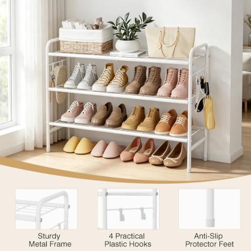 VILICK Metal Shoe Rack for Closet 33" Wide Shoe Organizer for Entryway - color: White