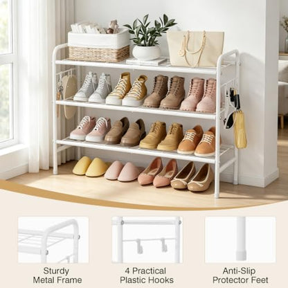 VILICK Metal Shoe Rack for Closet 33" Wide Shoe Organizer for Entryway - color: White