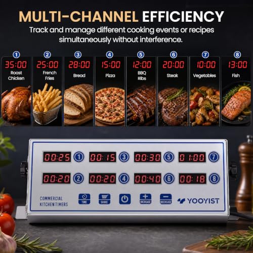8 Channel Commercial Kitchen Timer Digital Stainless Steel Timer - color: Silver