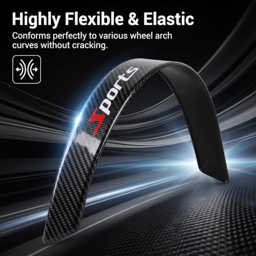 4 PCS Carbon Fiber Wheel Arch Trim, Car Wheel Fender Flares Protector Strips, Self-Adhesive Wheel Well Edge Trim, Anti-Collision Weatherstrip, Universal for Cars, Trucks, SUVs (Black)