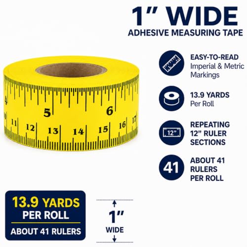 ChromaLabel Adhesive Measuring Tape, 1 Inch x 13.9 Yards, Yellow - color: Yellow, size: 1" Wide