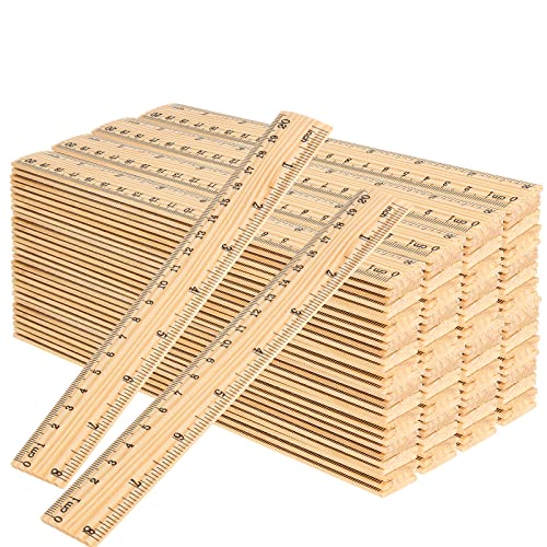 JAPCHET 144 Pack 8 Inch Wooden Rulers, Wooden Rulers Bulk 2 Scale Wood Measuring Rulers for School, Student, Office, Clothing Measuring