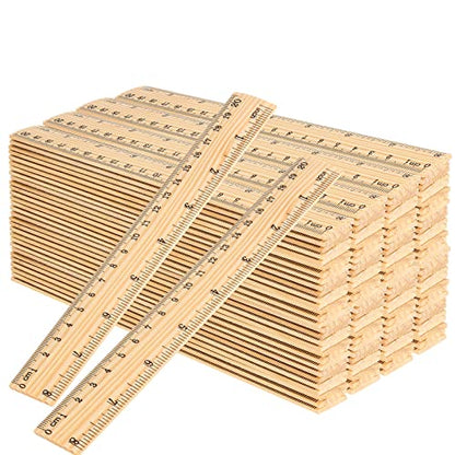 JAPCHET 144 Pack 8 Inch Wooden Rulers, Wooden Rulers Bulk 2 Scale Wood Measuring Rulers for School, Student, Office, Clothing Measuring