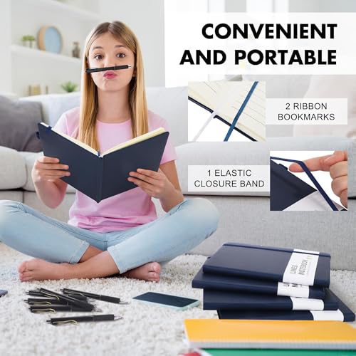 Aodaer 30 Set Lined Notebook Journals with Pens A5 Notebooks 100 GSM College Ruled Hardcover Notebook PU Leather Notepad with Pen Holder for Office School, 5.7 x 8.3 Inches, Navy Blue - color: Navy Blue