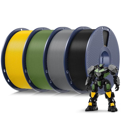 SUNLU PLA 3D Printer Filament, Multicolor, 4-Pack, 4KG Total - color: Black+grey+olive Green+pure Yellow, size: 4 kg
