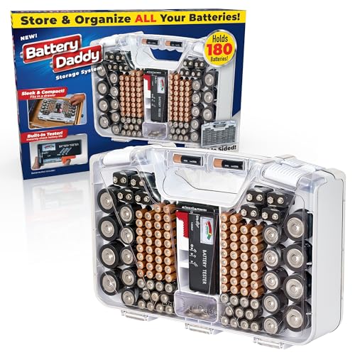 Battery Daddy Ontel Organizer Storage Case & Tester, Holds 180, White - color: White