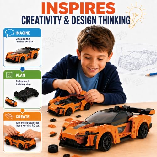 WISEPLAY Remote Control Car Building Kit, STEM Programmable App Controlled RC Building Toys for Boys & Girls 6-12