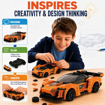 WISEPLAY Remote Control Car Building Kit, STEM Programmable App Controlled RC Building Toys for Boys & Girls 6-12